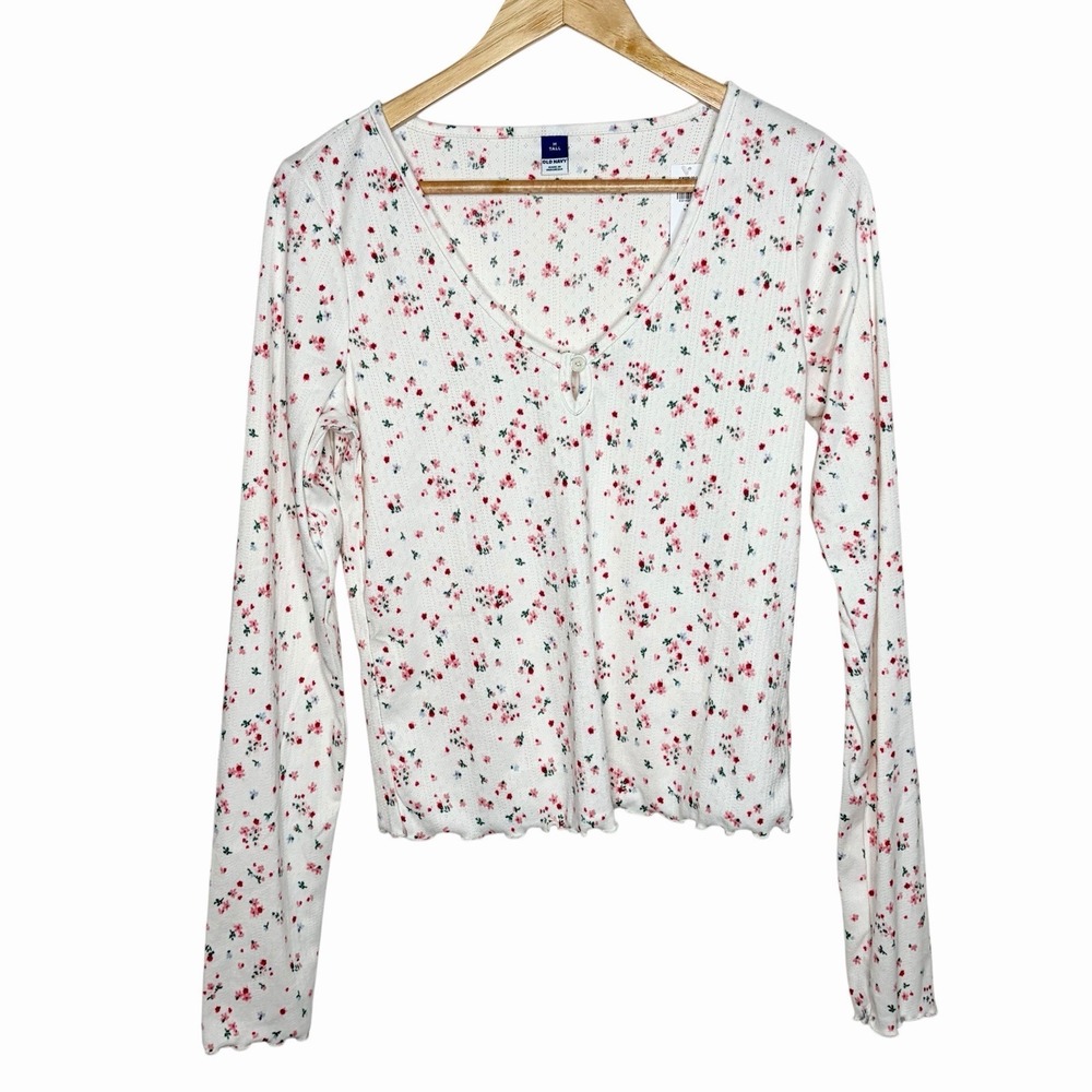 Old Navy Floral Brushed Pointelle Knit Top Womens Size M Tall Y2K Cottagecore